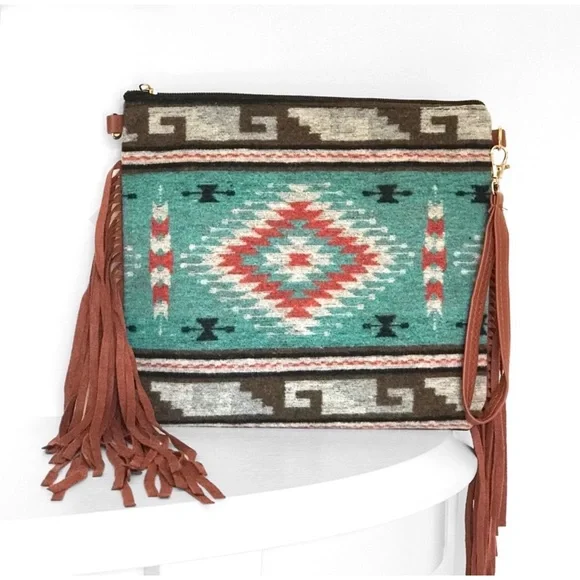 Western Women's Fall Hanging Tassel Crossbody Clutch Cute Fall Bag - Picture 6 of 7